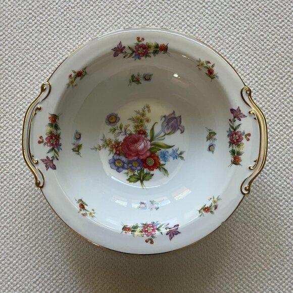 Aladdin Fine China Dresdenia Floral Round Serving Bowl with Gold Trim 10" x 9.5"